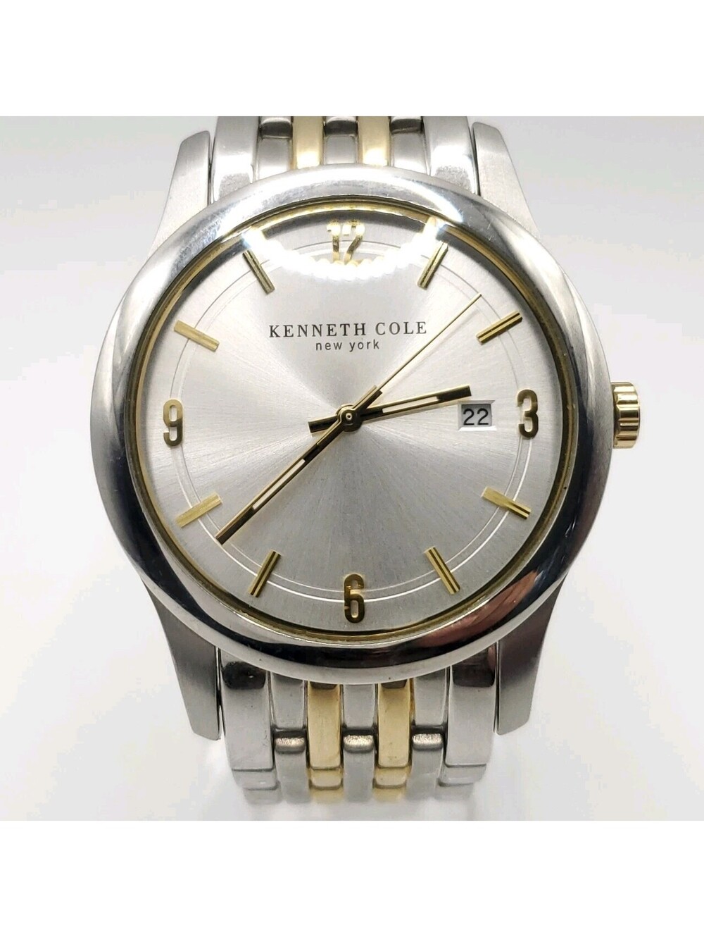 Kenneth Cole New York Mens Watch 38mm Round Date Dial Two-Tone New Battery